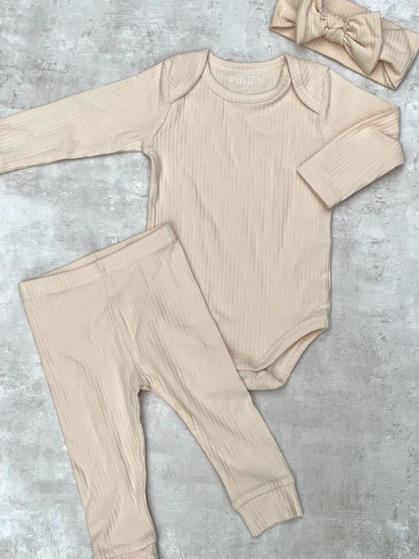 Basic rib sløyfe pannebånd - ivory