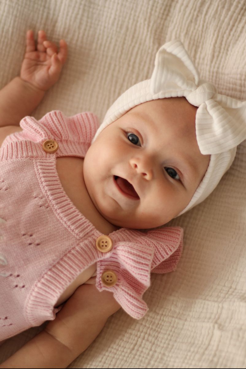 Pointelle frill romper - soft rose