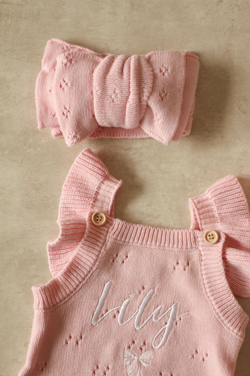 Pointelle pannebånd med sløyfe - soft rose