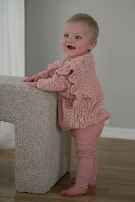 Knit frill genser - dusty rose