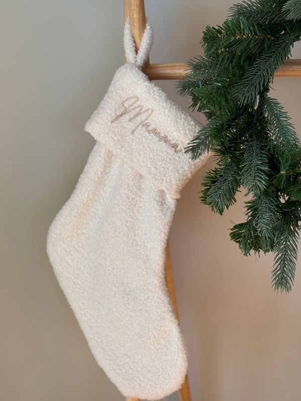 Bouclé julestrømpe - cream