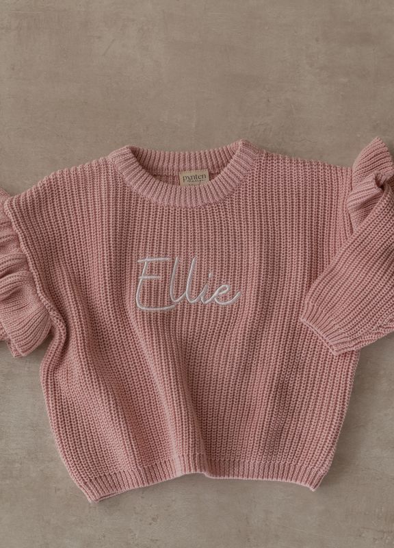 Knit frill genser - dusty rose