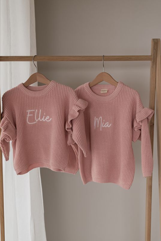 Knit frill genser - dusty rose