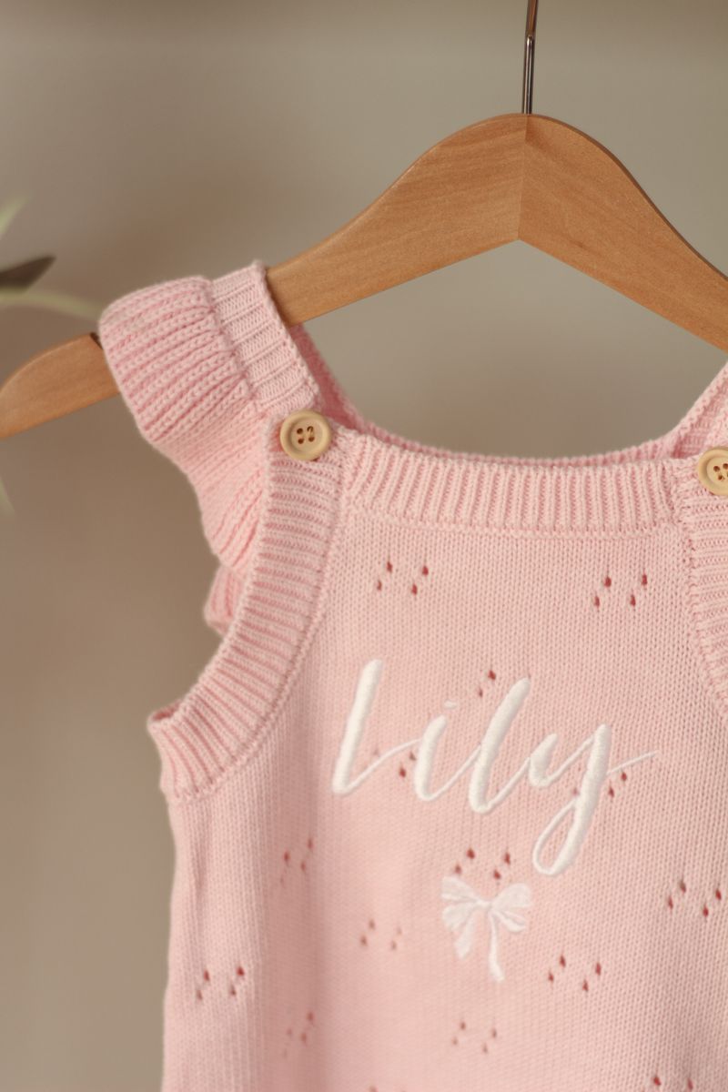 Pointelle frill romper - soft rose