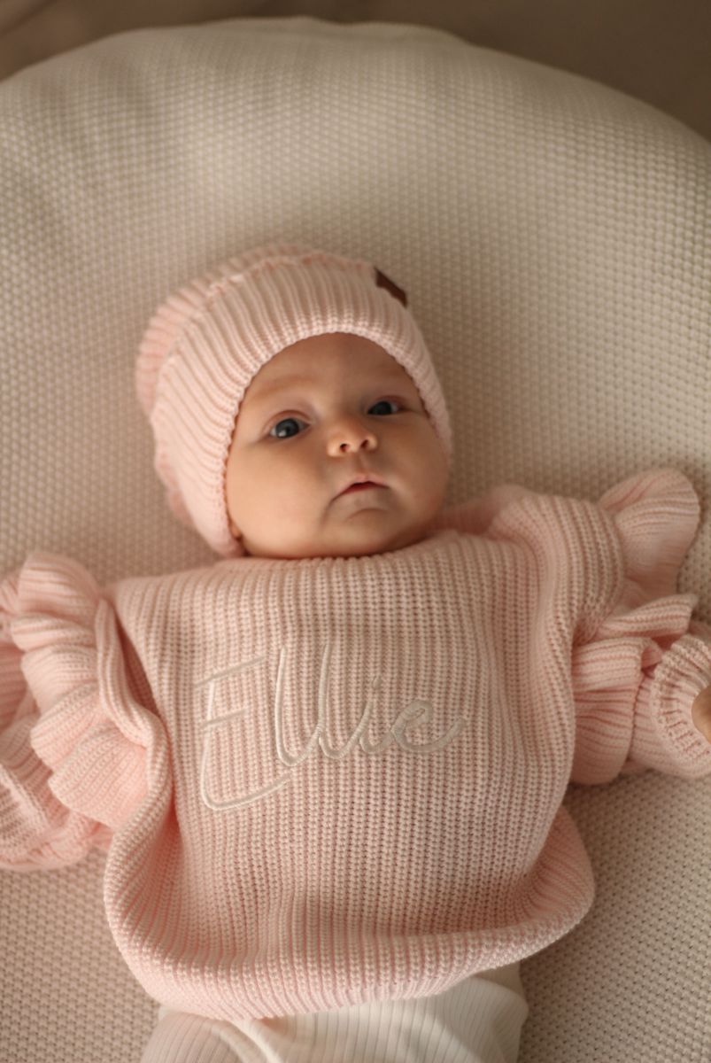 Knit frill genser barn - pastel pink