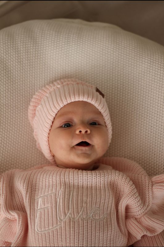 Knit frill lue - pastel pink