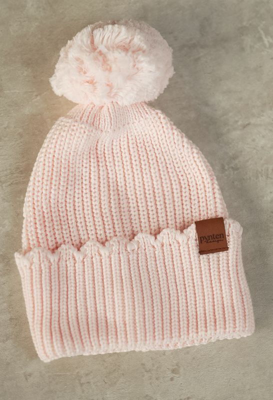 Knit frill lue med dusk - pastel pink