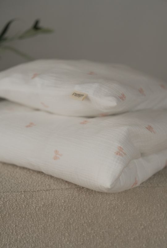 Bedtime musselin sengetøy - pink bow