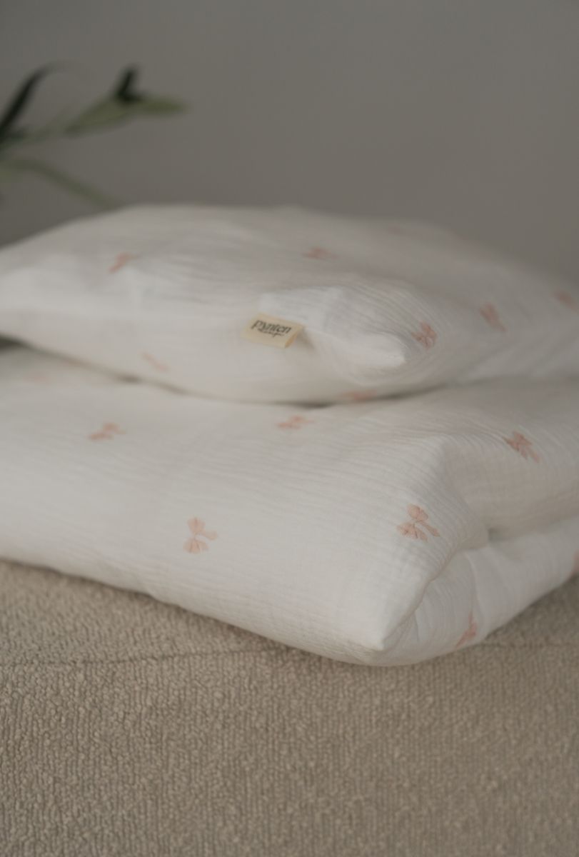 Bedtime musselin sengetøy - pink bow