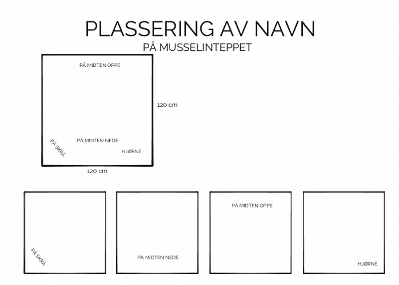 Musselinteppe med navn mønstret lyseblå