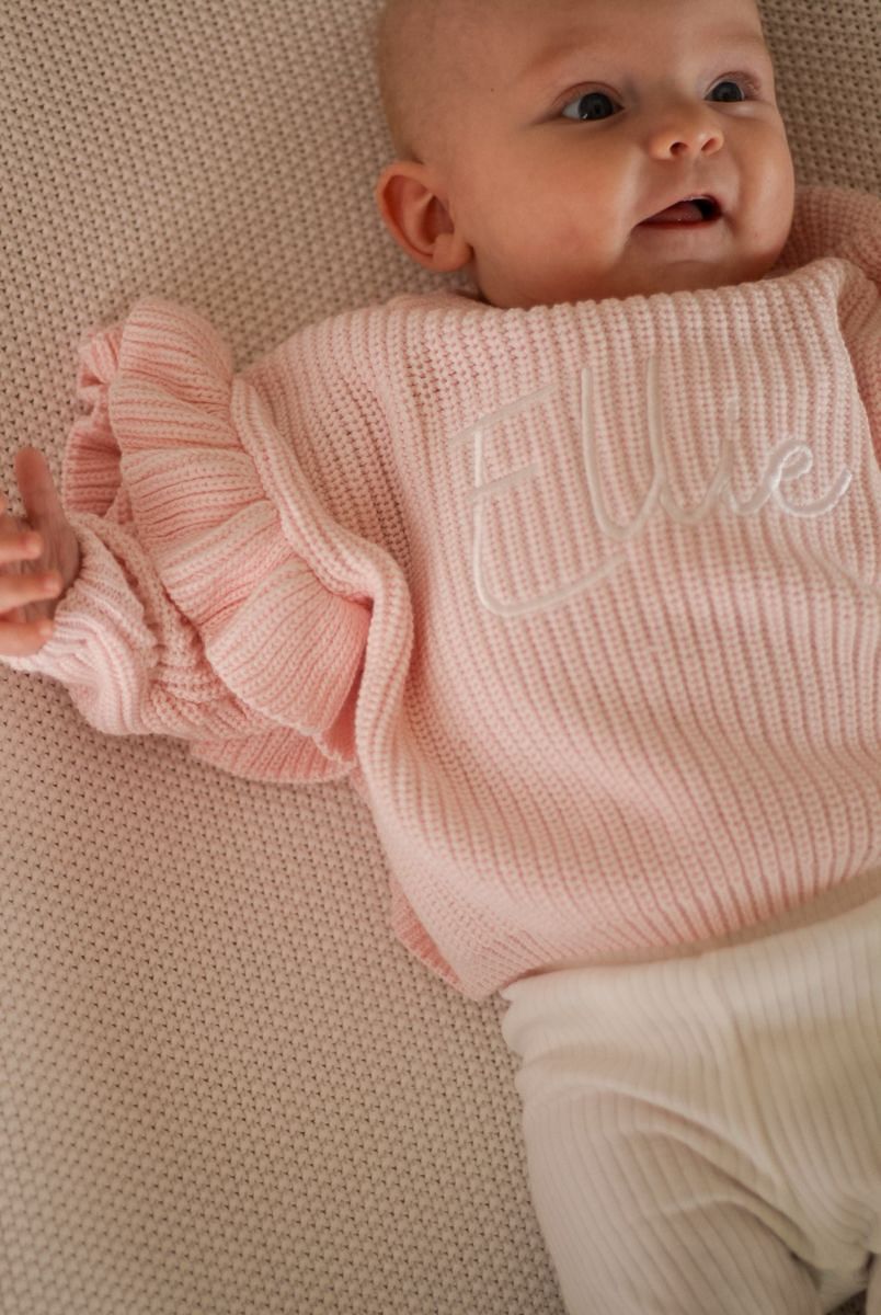 Knit frill genser barn - pastel pink