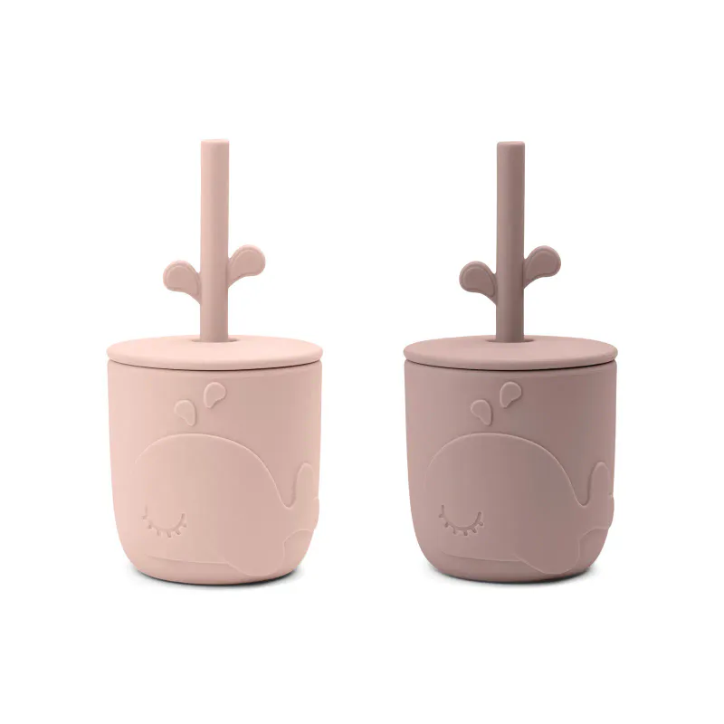 Wally 2 pk silikonkopp med sugerør - powder