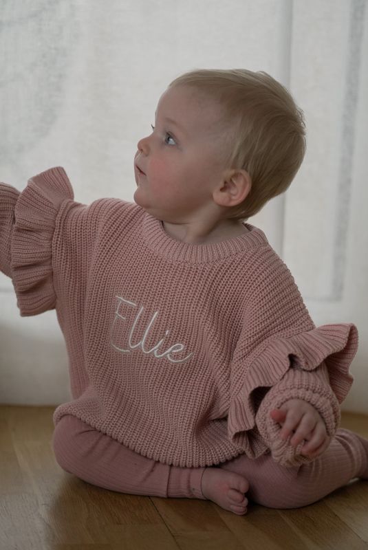 Knit frill genser - dusty rose
