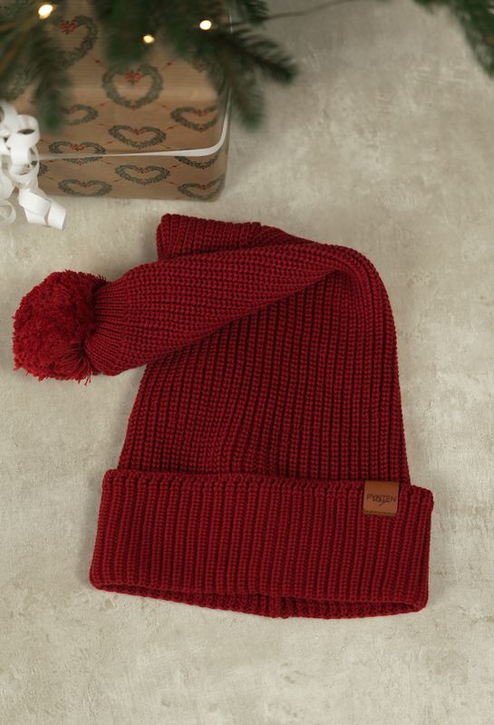 Knit lang nisselue - cranberry